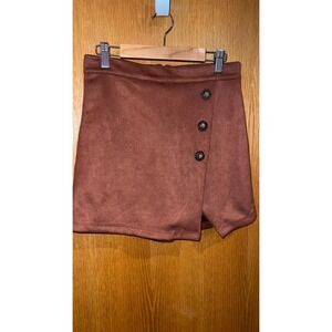 Altar'd State Faux Suede Skort Women Size M Rust Brown Excellent Wrap Button